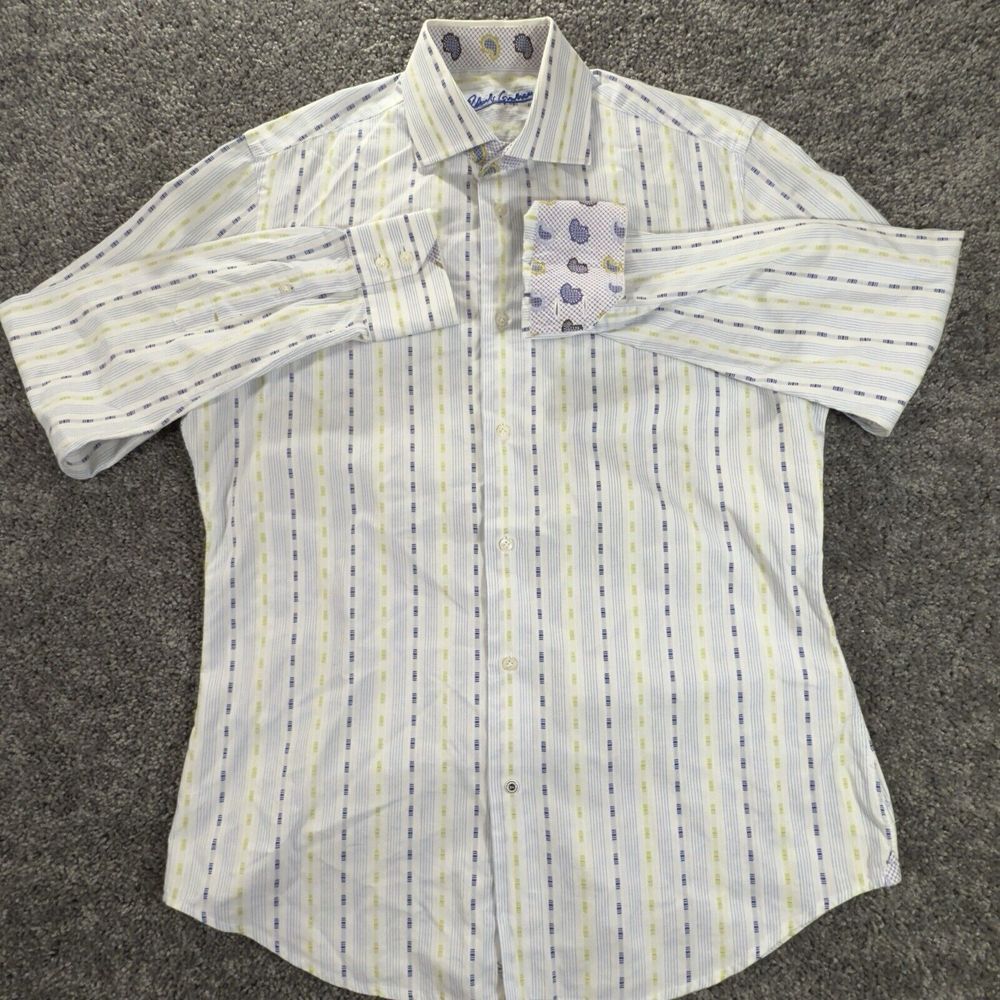 Robert Graham Shirt Men's M White Paisley Flip Cuff Button Up 15.5 Neck Vertical - Picture 2 of 12